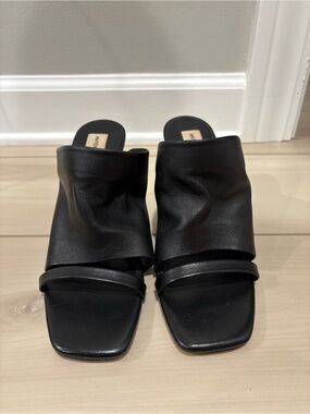 ANTONIO MELANI Black Draped Leather Slide Mules
